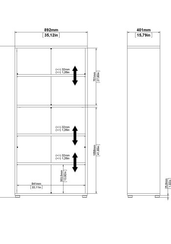 TVILUM Prima reol - laminat, hvit/antrasitt/sort, 4 hyller
