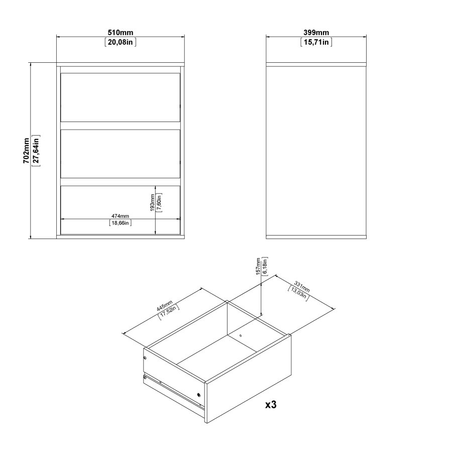 TVILUM Verona/Firenze skuffesektion - hvid mdf, 3 skuffer