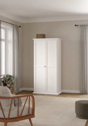 TVILUM Paris garderobeskab - hvidt laminat, 2 l�ger, 4 hylder
