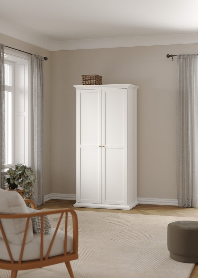 TVILUM Paris garderobeskab - hvidt laminat, 2 l�ger, 4 hylder