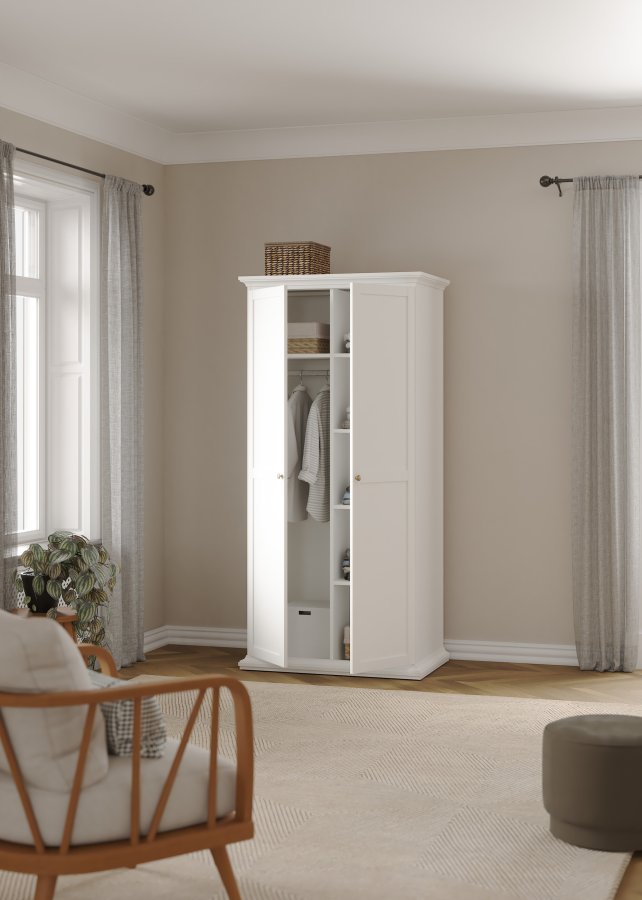 TVILUM Paris garderobeskab - hvidt laminat, 2 l�ger, 4 hylder