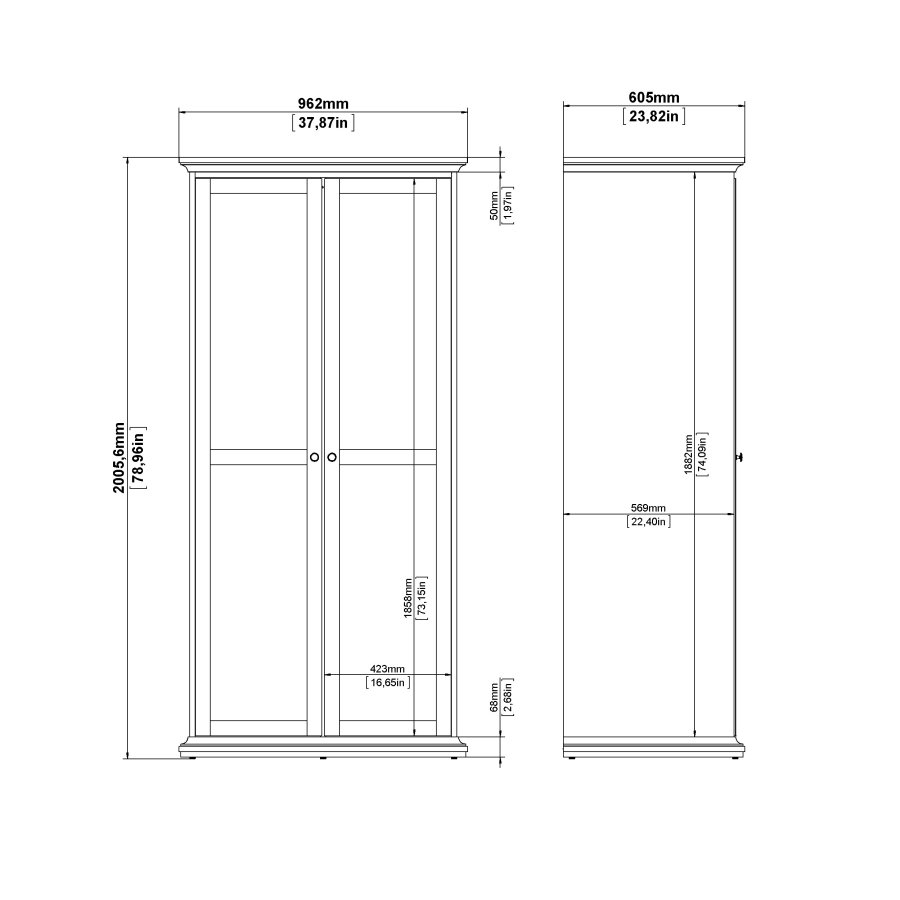 TVILUM Paris garderobeskab - hvidt laminat, 2 l�ger, 4 hylder