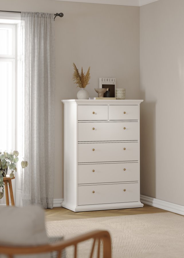 TVILUM Paris kommode - hvidt tr�, 6 skuffer