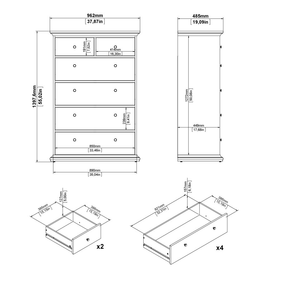 TVILUM Paris kommode - hvidt tr�, 6 skuffer