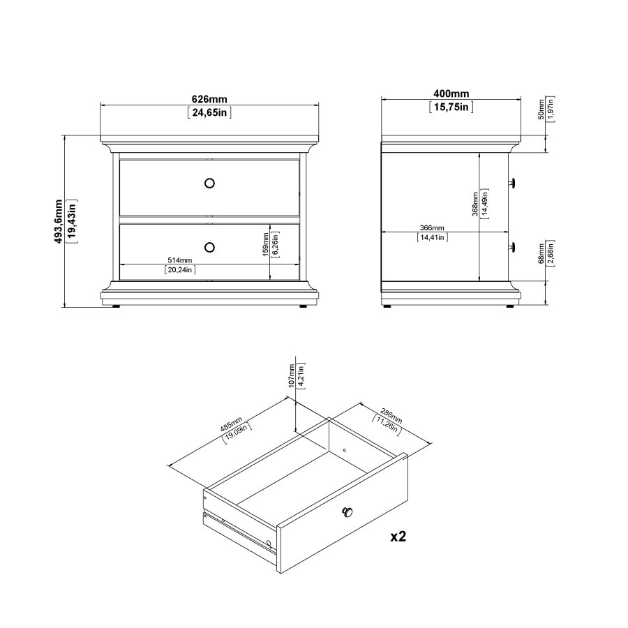 TVILUM Paris Nachttisch - wei�es Laminat, 2 Schubladen