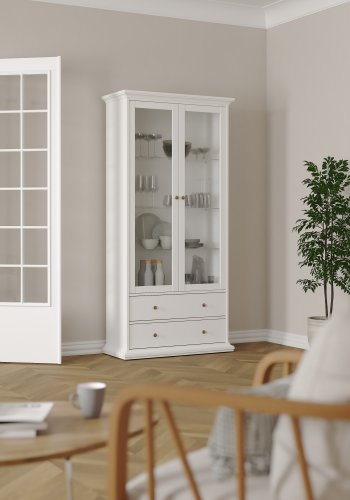 TVILUM paris vitrinenschrank - wei�es holz, 2 t�ren und 2 schubladen