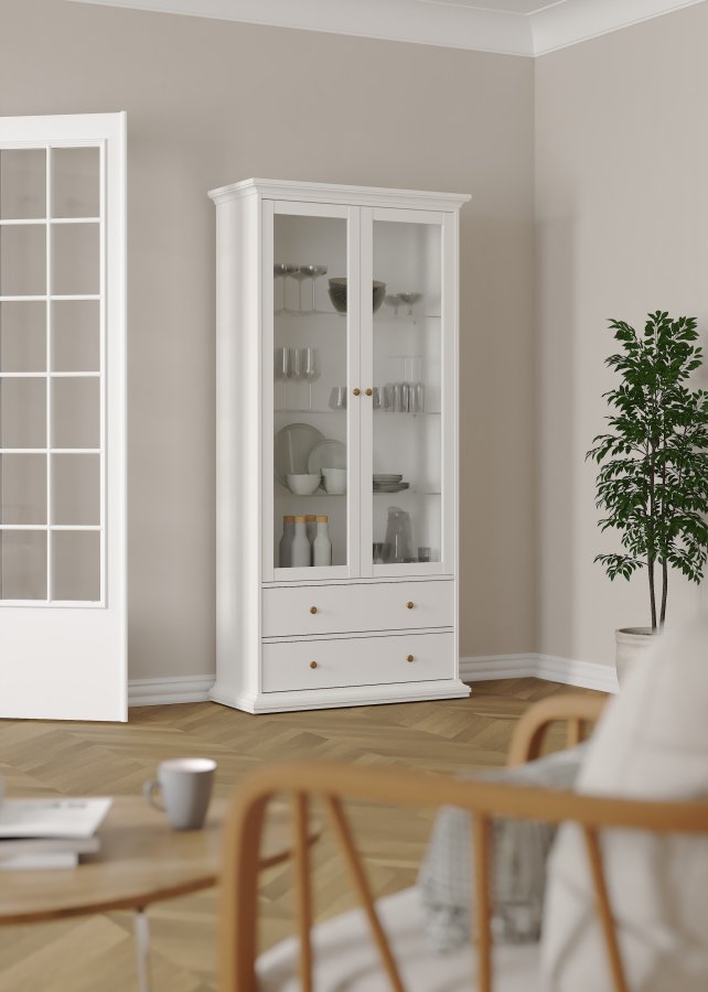 TVILUM paris vitrinenschrank - wei�es holz, 2 t�ren und 2 schubladen