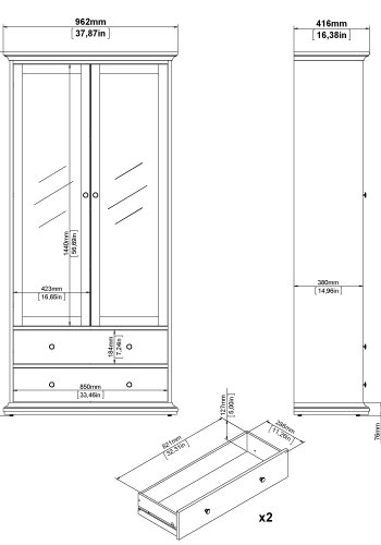 TVILUM paris vitrinenschrank - wei�es holz, 2 t�ren und 2 schubladen