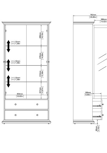 TVILUM paris vitrinenschrank - wei�es holz, 2 t�ren und 2 schubladen