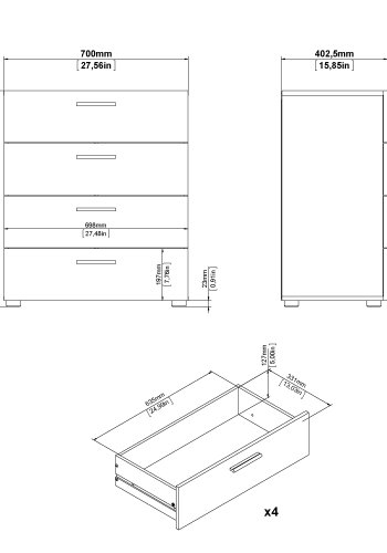 TVILUM Pepe kommode - hvidt tr�, m. 4 skuffer