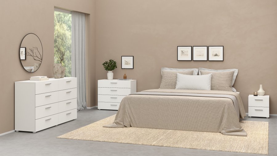 TVILUM Pepe nattduksbord - vitt komposittr&auml;, 2 l�dor