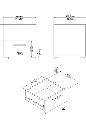TVILUM Pepe nattduksbord - vitt komposittr&auml;, 2 l�dor
