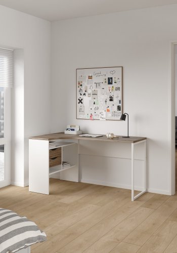 TVILUM function plus hj�rneskrivebord - naturfarget laminat, m. 2 skuffer