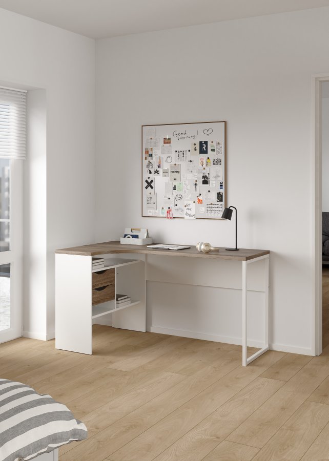 TVILUM function plus hj�rneskrivebord - naturfarget laminat, m. 2 skuffer