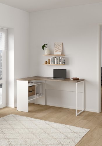 TVILUM function plus hj�rneskrivebord - naturfarget laminat, m. 2 skuffer