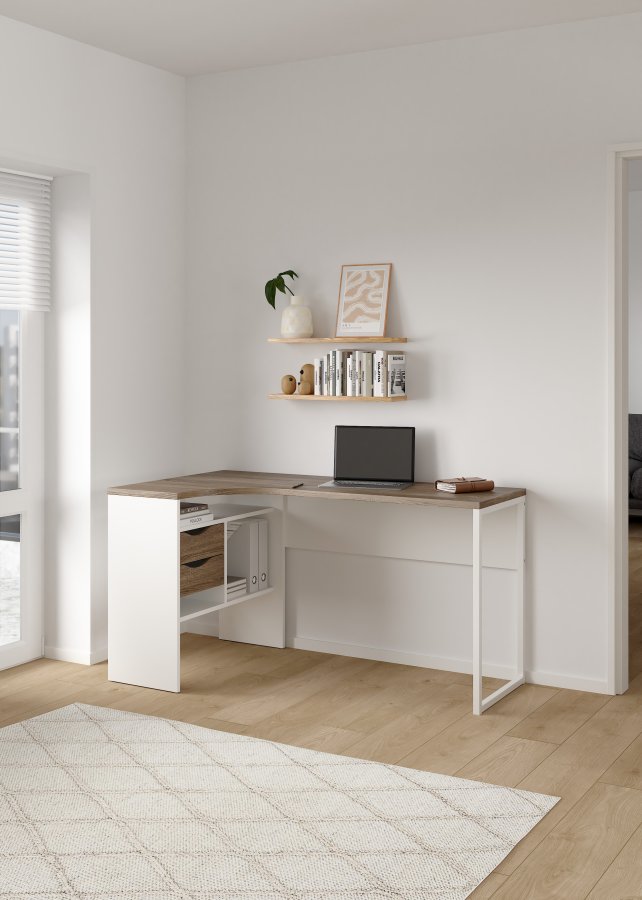 TVILUM function plus hj�rneskrivebord - naturfarget laminat, m. 2 skuffer