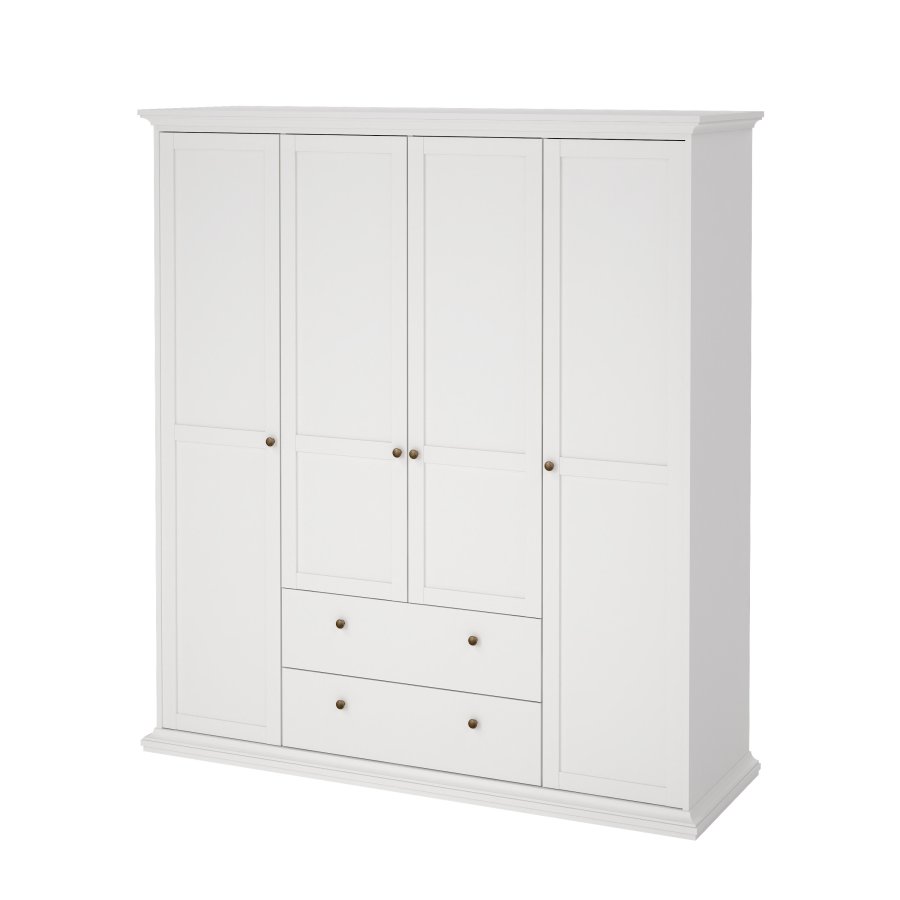 TVILUM Paris garderobeskab - hvidt tr� og laminat, 4 l�ger og 2 skuffer