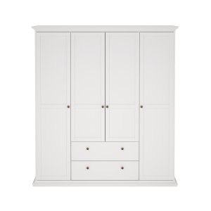 TVILUM Paris garderobeskab - hvidt tr� og laminat, 4 l�ger og 2 skuffer