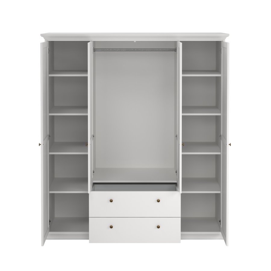 TVILUM Paris garderobeskab - hvidt tr� og laminat, 4 l�ger og 2 skuffer