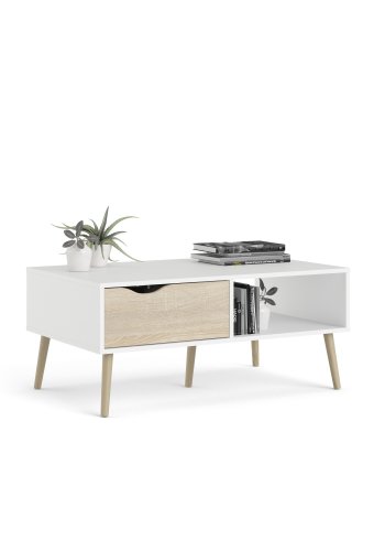 TVILUM Delta sofabord - rektangul�rt, hvidt egtr�, med skuffe