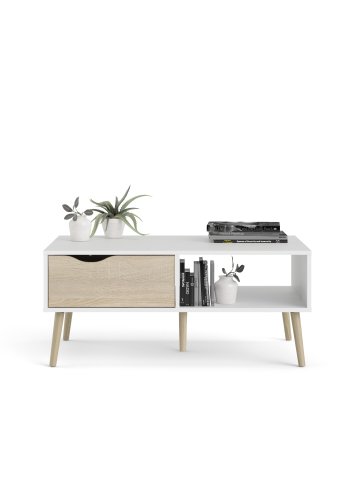 TVILUM Delta sofabord - rektangul�rt, hvidt egtr�, med skuffe