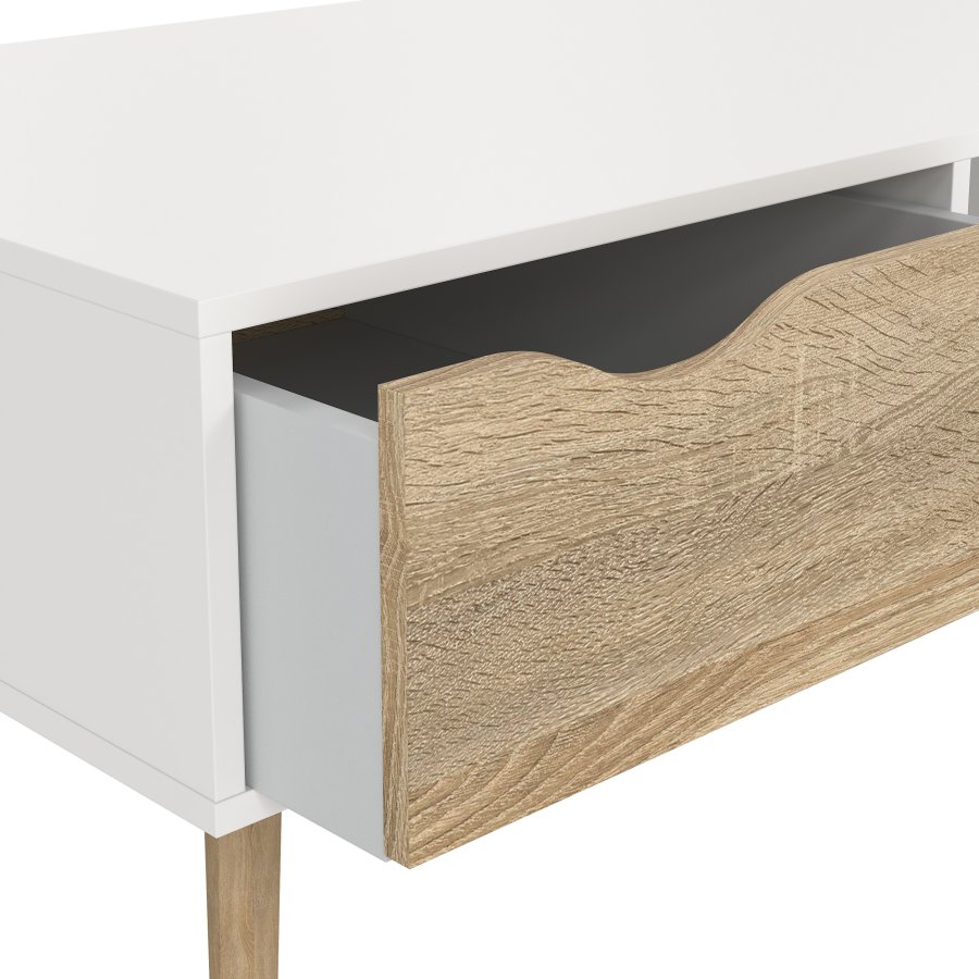 TVILUM Delta couchtisch - rektangul&auml;r, wei&szlig;/eiche laminat, mit 1 schublade