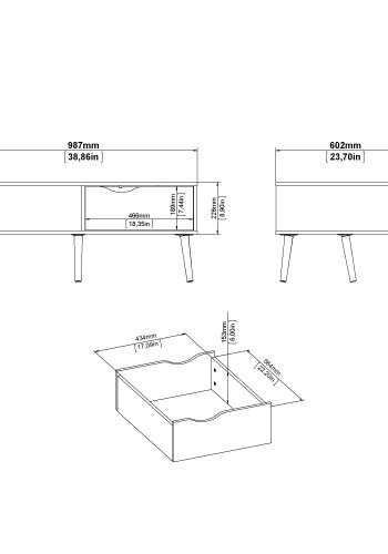 TVILUM Delta couchtisch - rektangul&auml;r, wei&szlig;/eiche laminat, mit 1 schublade