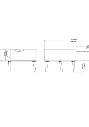 TVILUM Delta couchtisch - rektangul&auml;r, wei&szlig;/eiche laminat, mit 1 schublade