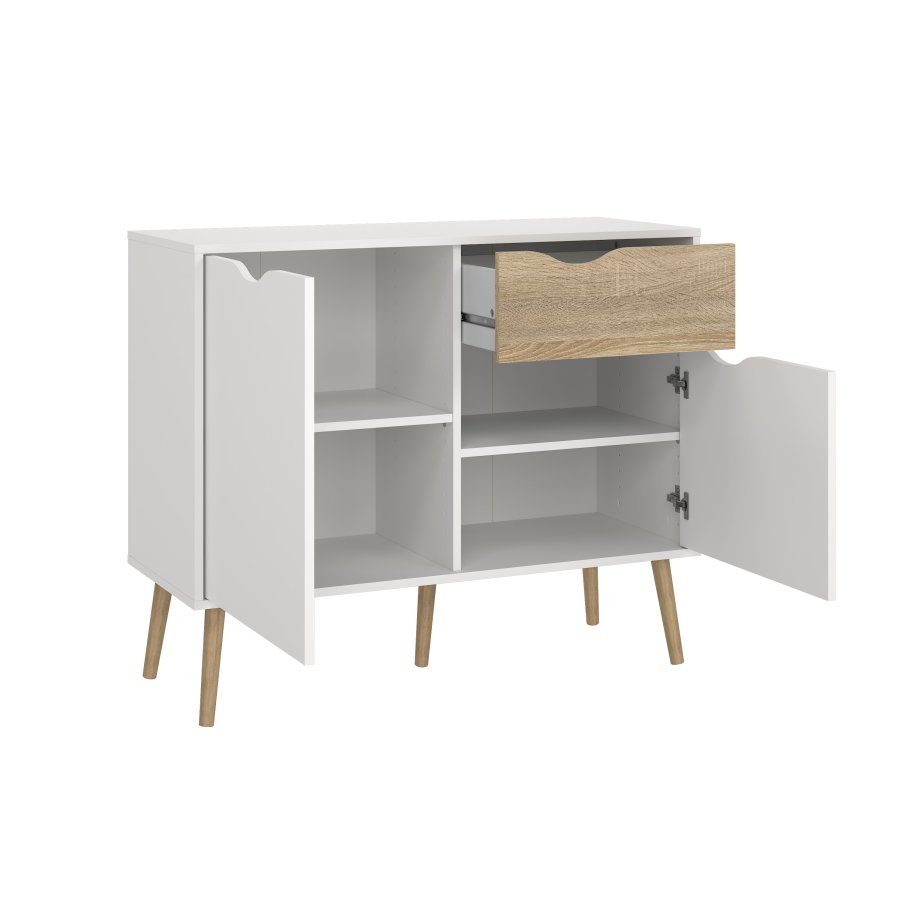 TVILUM Delta sk&auml;nk - vit/natur ek, med 2 d&ouml;rrar och 1 l�da