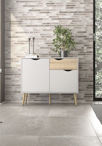 TVILUM delta sk�nk - hvid, naturtr� med 2 l�ger og 1 skuffe