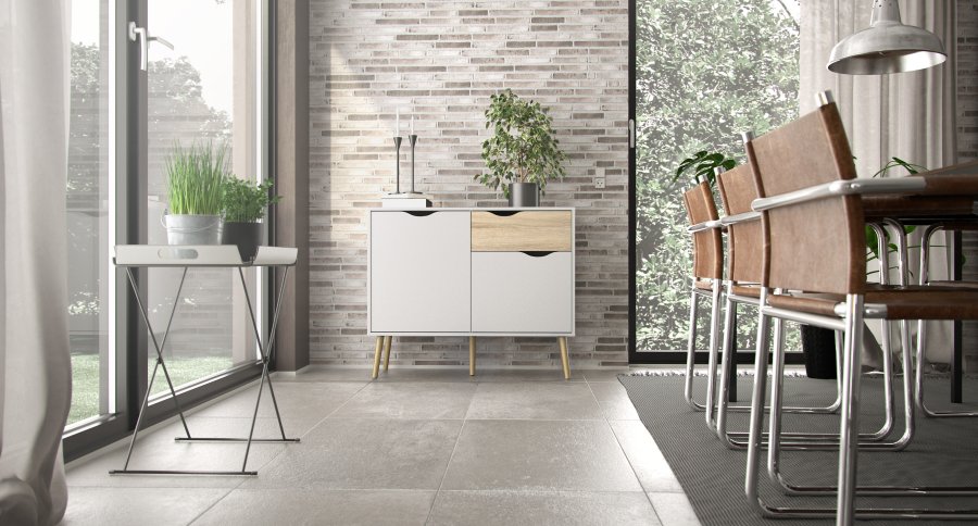 TVILUM Delta sk&auml;nk - vit/natur ek, med 2 d&ouml;rrar och 1 l�da