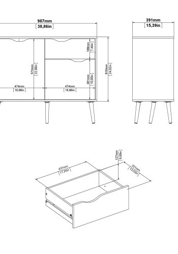 TVILUM Delta sk&auml;nk - vit/natur ek, med 2 d&ouml;rrar och 1 l�da