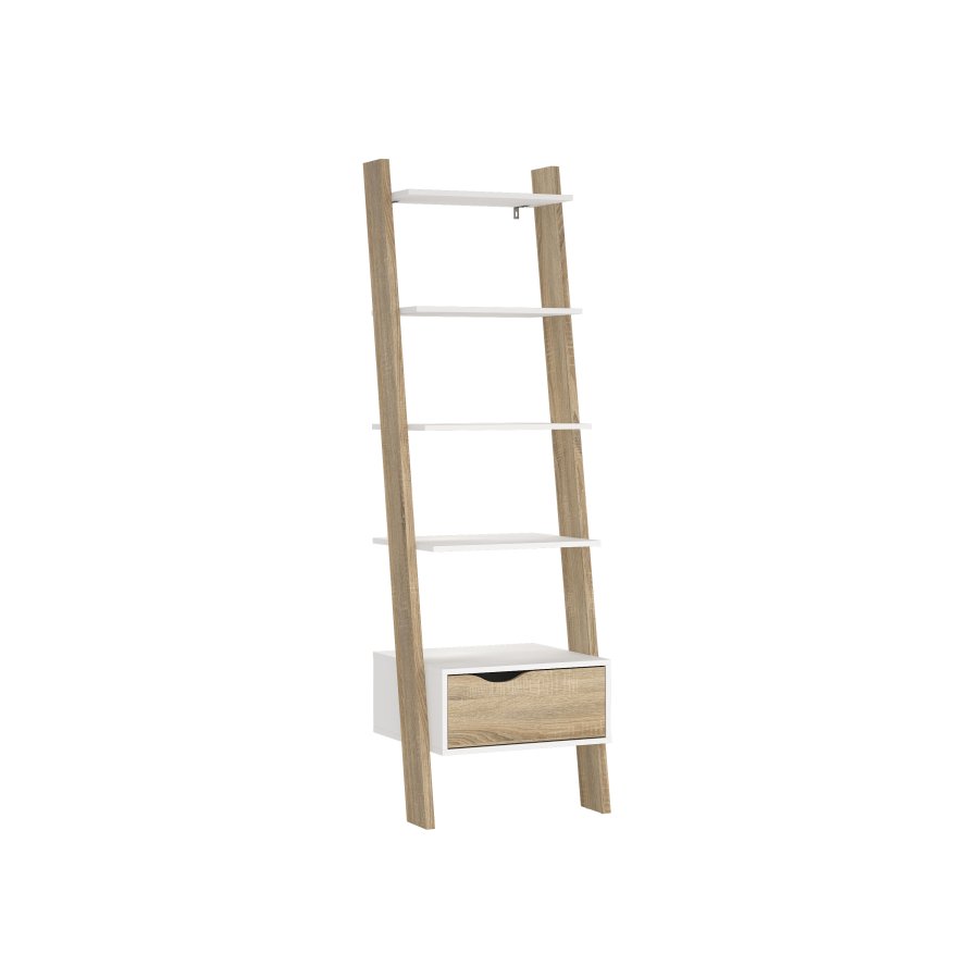 TVILUM delta lederregal - asymmetrisch, wei&szlig;/natur, mit 4 regalb&ouml;den und 1 schublade