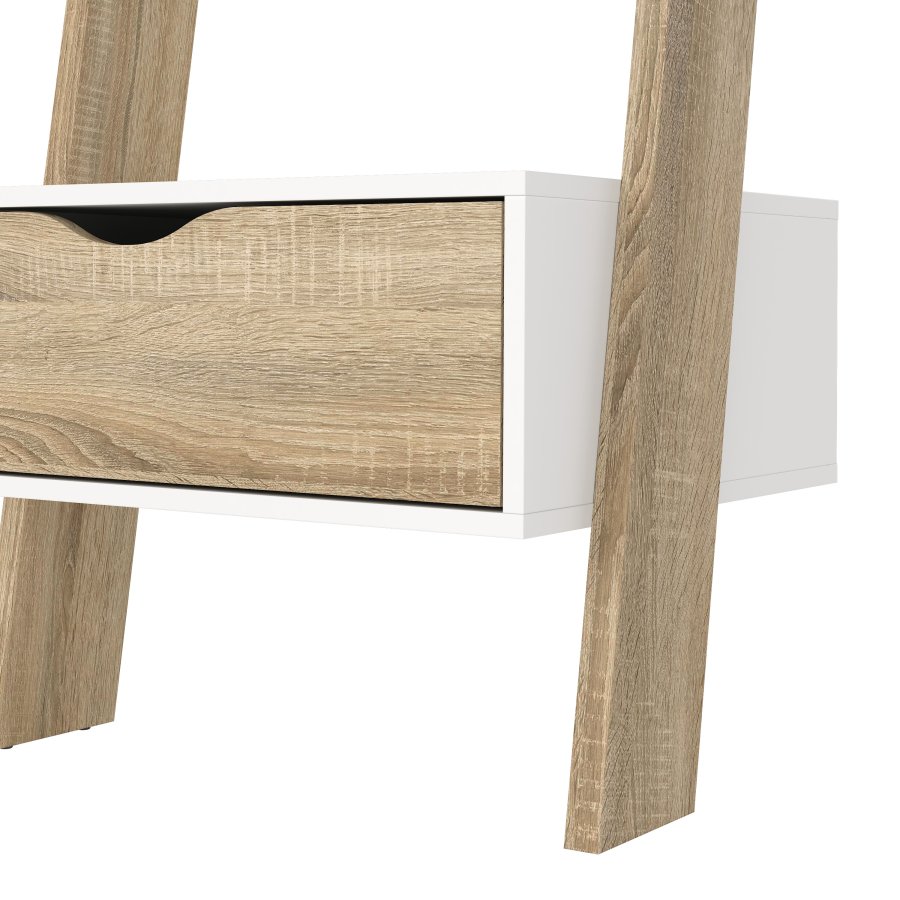 TVILUM delta lederregal - asymmetrisch, wei&szlig;/natur, mit 4 regalb&ouml;den und 1 schublade