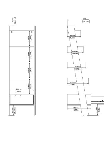 TVILUM delta lederregal - asymmetrisch, wei&szlig;/natur, mit 4 regalb&ouml;den und 1 schublade