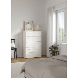 Space kommode - hvidt tr�, m. 5 skuffer 