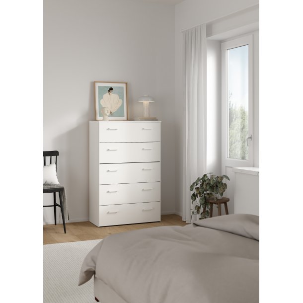 Space kommode - hvidt tr�, m. 5 skuffer 