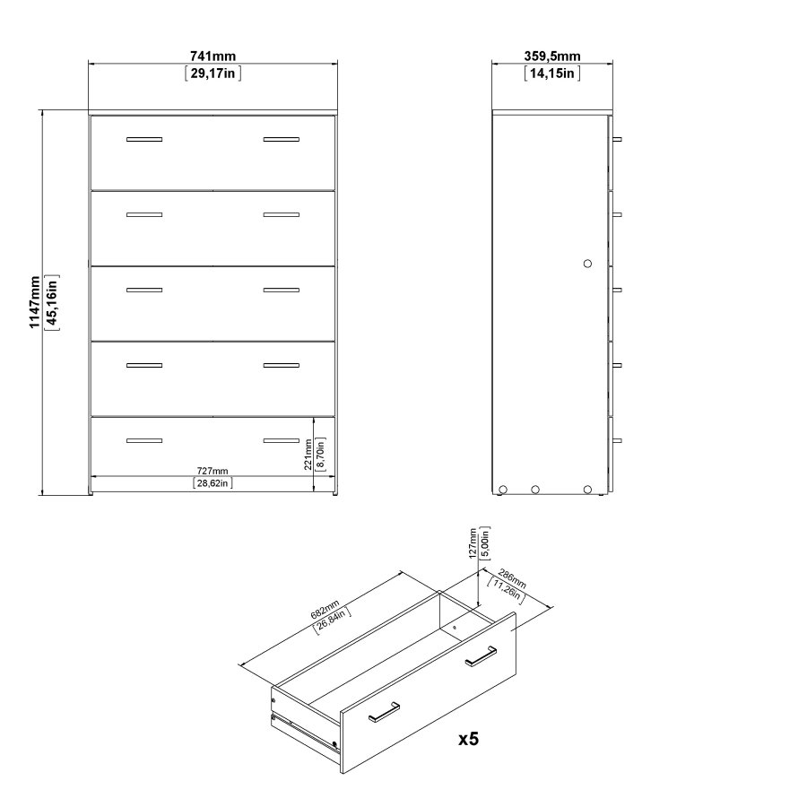 TVILUM space kommode - hvidt tr�, med 5 skuffer