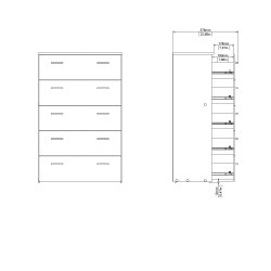 Space kommode - hvidt tr�, m. 5 skuffer 