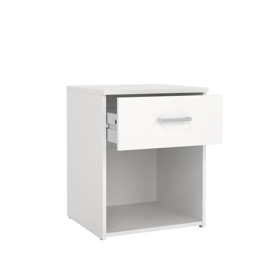 TVILUM Space sengebord - kvadratisk, hvidt komposittr�, laminat, med 1 skuffe og 1 rum