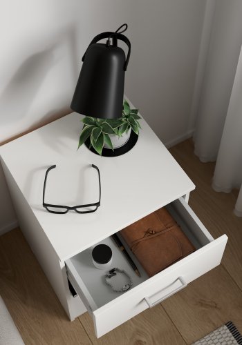 TVILUM Space sengebord - kvadratisk, hvidt komposittr�, laminat, med 1 skuffe og 1 rum