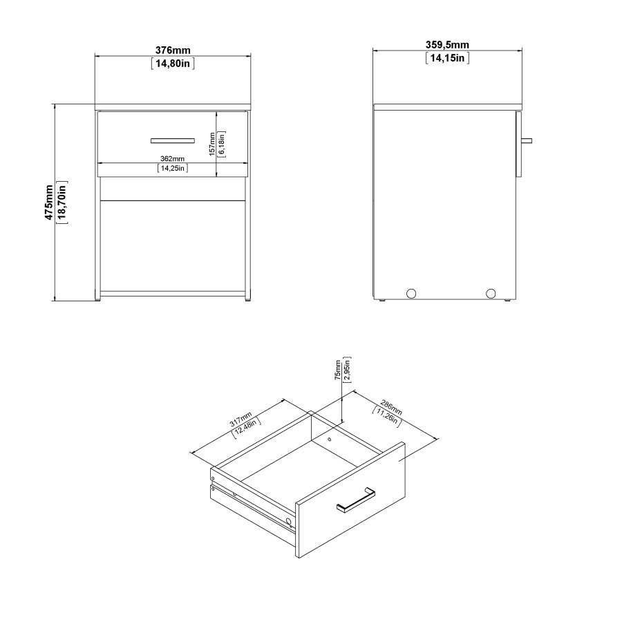 TVILUM Space sengebord - kvadratisk, hvidt komposittr�, laminat, med 1 skuffe og 1 rum