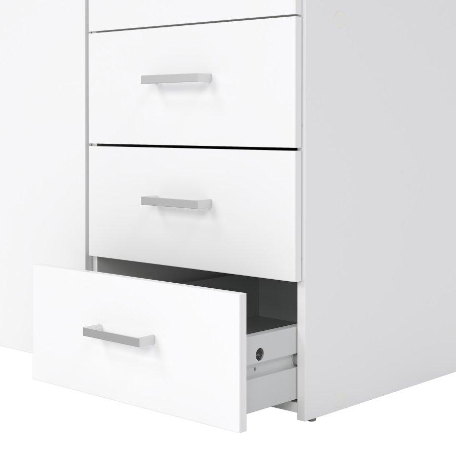 TVILUM space garderobeskab - tr� i hvid laminat, rektangul�rt med 2 l�ger og 3 skuffer