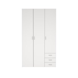 Space garderobeskab - hvidt tr�, m.3 l�ger og  3 skuffer