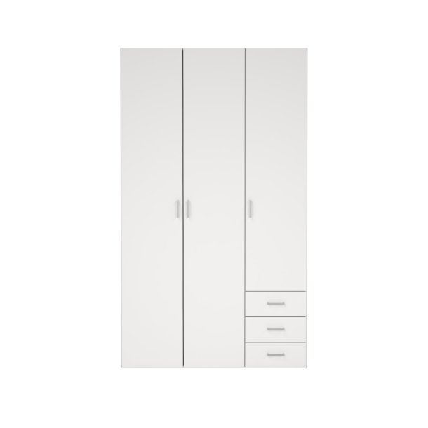 Space garderobeskab - hvidt tr�, m.3 l�ger og  3 skuffer