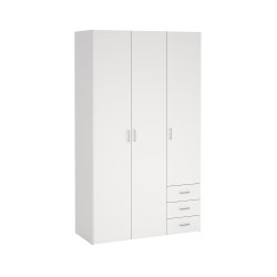 Space garderobeskab - hvidt tr�, m.3 l�ger og  3 skuffer