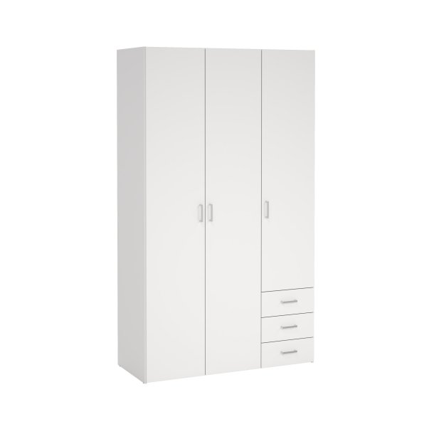 Space garderobeskab - hvidt tr�, m.3 l�ger og  3 skuffer