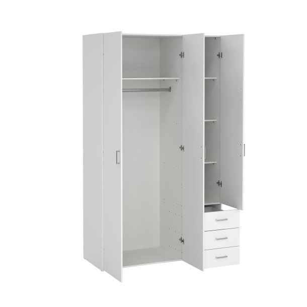 Space garderobeskab - hvidt tr�, m.3 l�ger og  3 skuffer