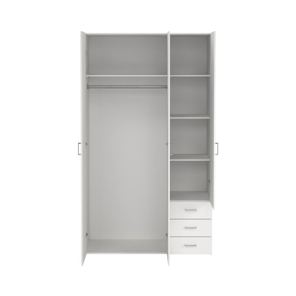 Space garderobeskab - hvidt tr�, m.3 l�ger og  3 skuffer