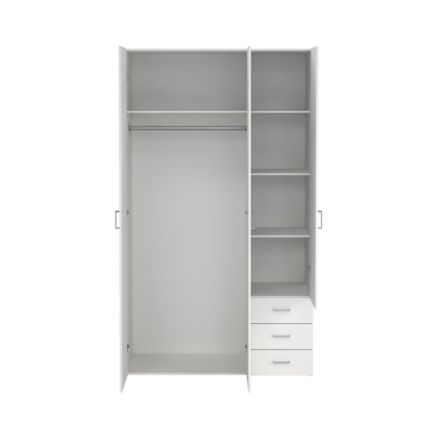 TVILUM space garderobeskab - rektangul�rt, hvidt tr�, 3 l�ger og 3 skuffer